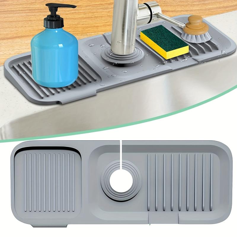 Kitchen Sink Splash Guard Silicone Tray Dish Soap Dispenser Sponge Holder Mat