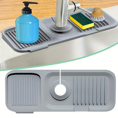 Kitchen Sink Splash Guard Silicone Tray Dish Soap Dispenser Sponge Holder Mat