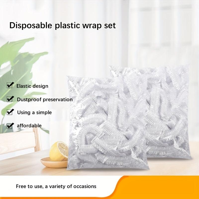 100pcs Disposable Plastic Wrap Cover with Elastic Mouth for Plates