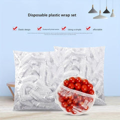 100pcs Disposable Plastic Wrap Cover with Elastic Mouth for Plates