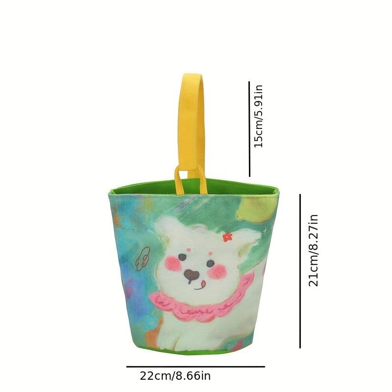 Cartoon Printed Canvas Bucket Shaped Tote Bag - Handbag for Lunch or Shopping