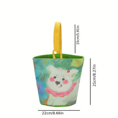 Cartoon Printed Canvas Bucket Shaped Tote Bag - Handbag for Lunch or Shopping