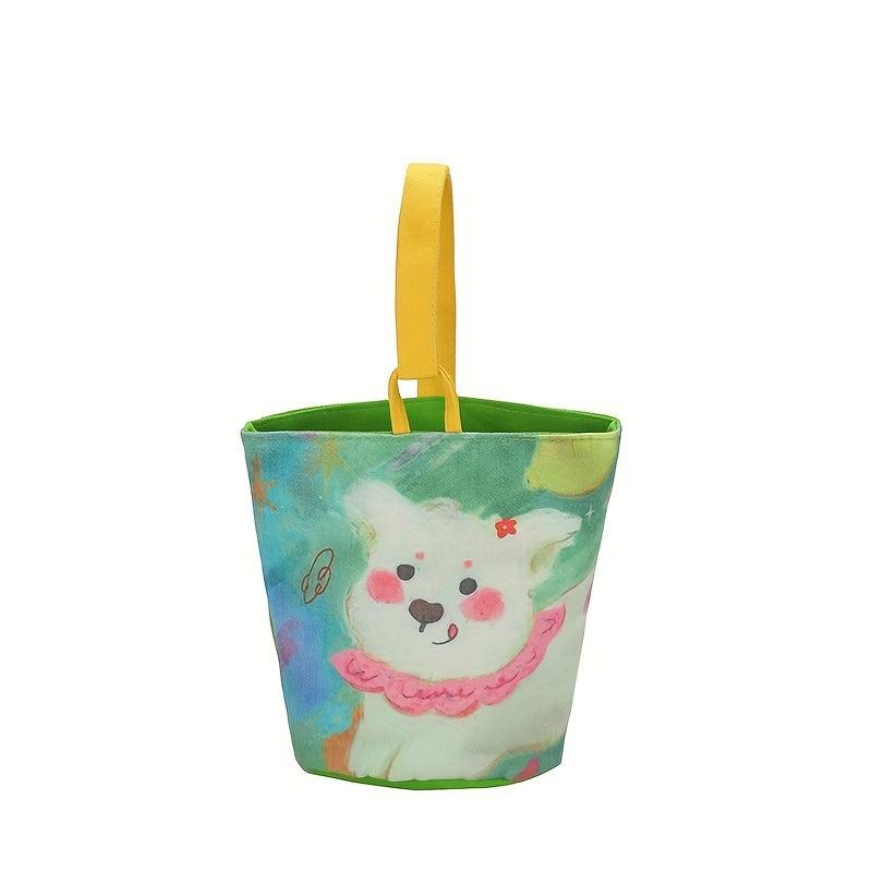Cartoon Printed Canvas Bucket Shaped Tote Bag - Handbag for Lunch or Shopping