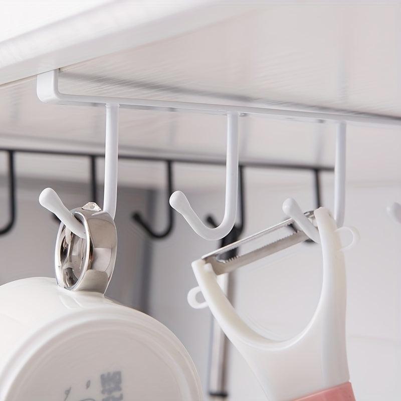 1pc Kitchen Storage Hook Rack Under Cabinet Traceless Punching Shelf