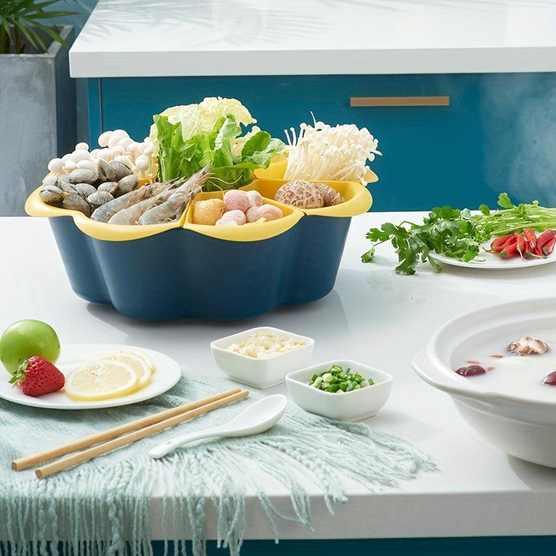 Rotating Drain Basket Serving Tray for Fruits, Vegetables, Snacks, Hot Pot