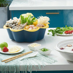 Rotating Drain Basket Serving Tray for Fruits, Vegetables, Snacks, Hot Pot
