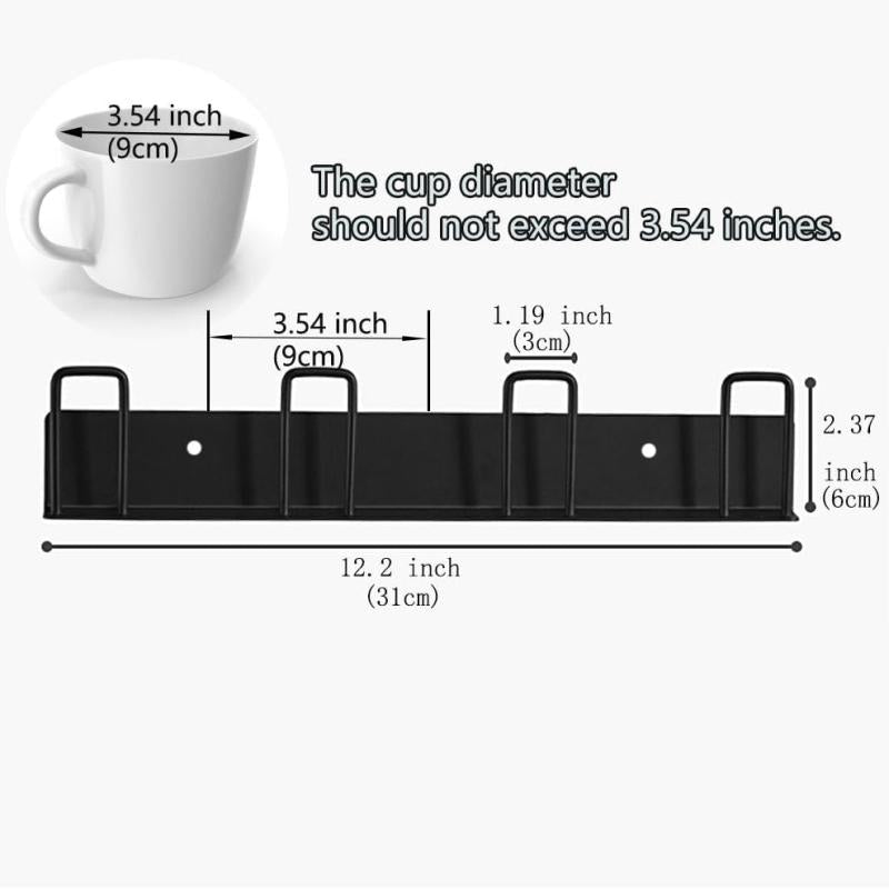 Wall Mounted Mug Holder with 4 Cup Holders