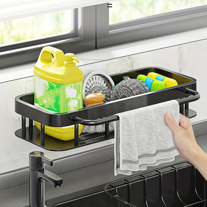 Square Storage Rack With Towel Rod Kitchen Bathroom Spice Jar Storage Shelf