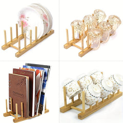 Bamboo Wooden Dish Rack Plate Holder Kitchen Organizer H