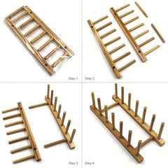 Bamboo Wooden Dish Rack Plate Holder Kitchen Organizer H
