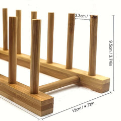 Bamboo Wooden Dish Rack Plate Holder Kitchen Organizer H