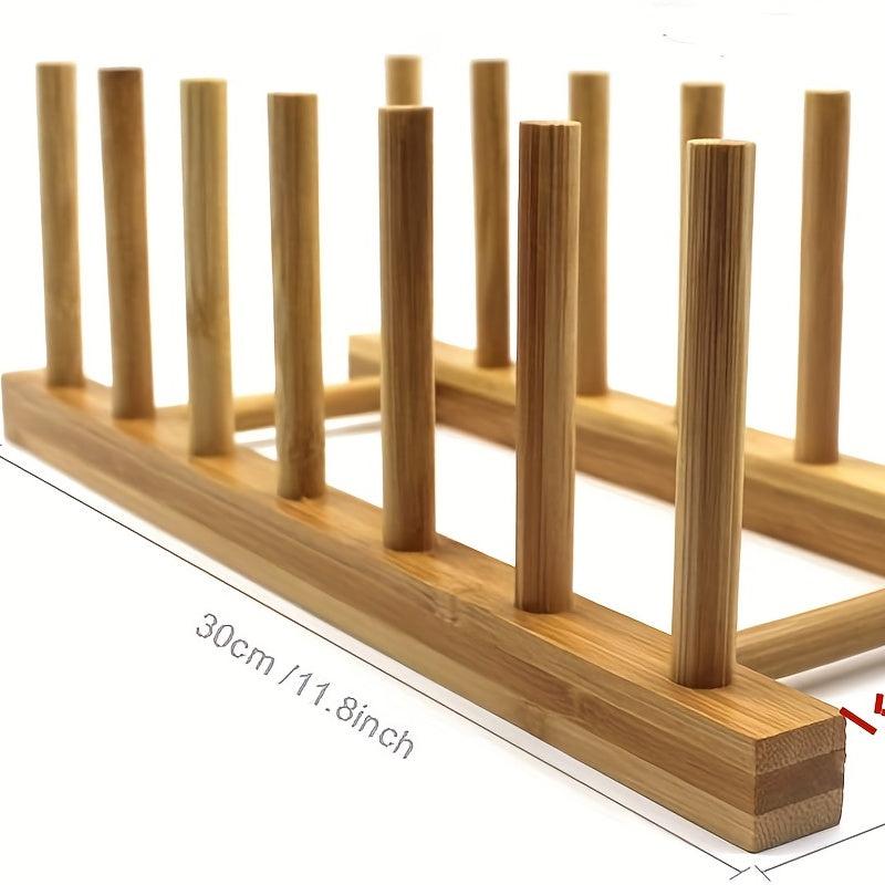 Bamboo Wooden Dish Rack Plate Holder Kitchen Organizer H