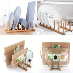 Bamboo Wooden Dish Rack Plate Holder Kitchen Organizer H