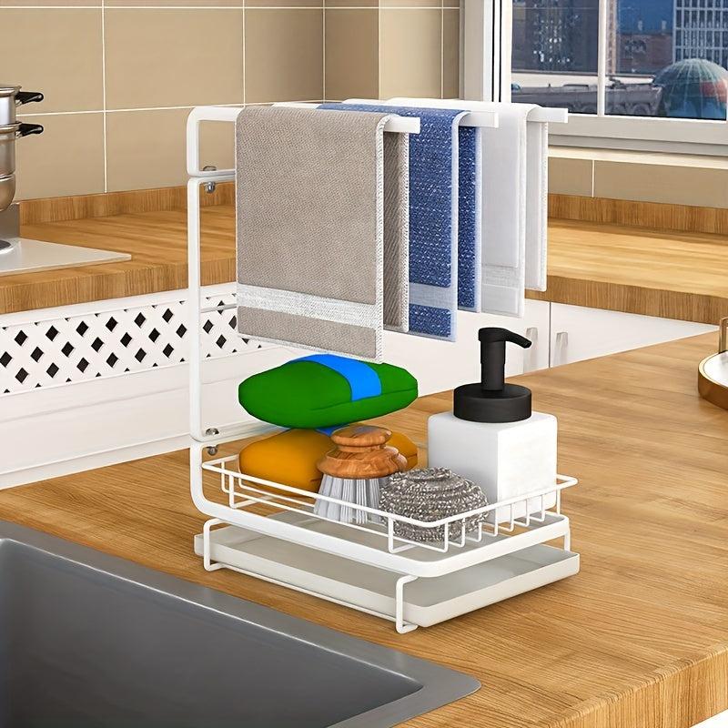 Kitchen Sink Drain Basket with Tray and Towel Holder