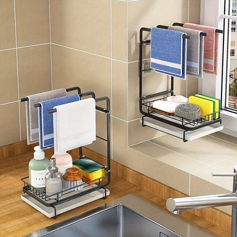 Kitchen Sink Drain Basket with Tray and Towel Holder
