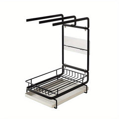 Kitchen Sink Drain Basket with Tray and Towel Holder