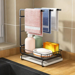 Kitchen Sink Drain Basket with Tray and Towel Holder