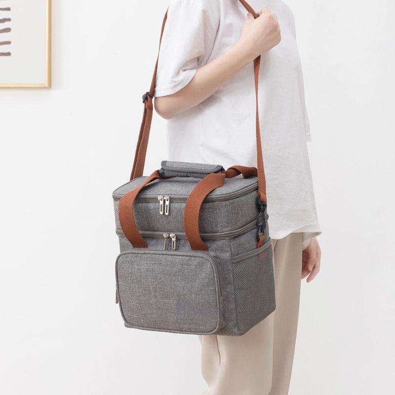 Portable Insulated Double Layer Lunch Bag for Camping Picnic