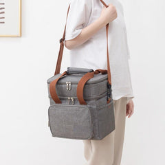 Portable Insulated Double Layer Lunch Bag for Camping Picnic