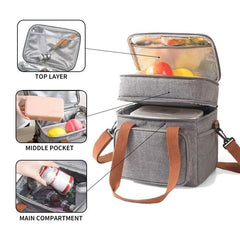Portable Insulated Double Layer Lunch Bag for Camping Picnic
