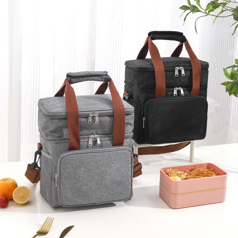 Portable Insulated Double Layer Lunch Bag for Camping Picnic