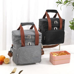 Portable Insulated Double Layer Lunch Bag for Camping Picnic