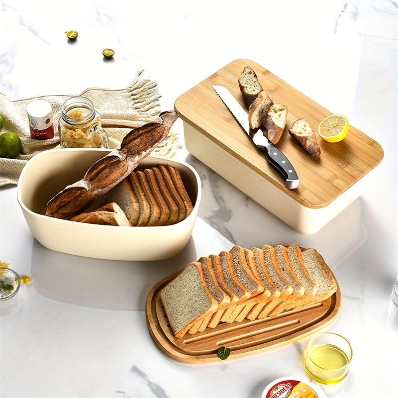Wooden Bread Box With Cutting Board Lid Food Container