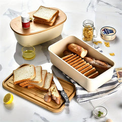 Wooden Bread Box With Cutting Board Lid Food Container