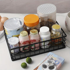 Metal Cutlery Storage Basket Cosmetic Organizer Rectangular Box