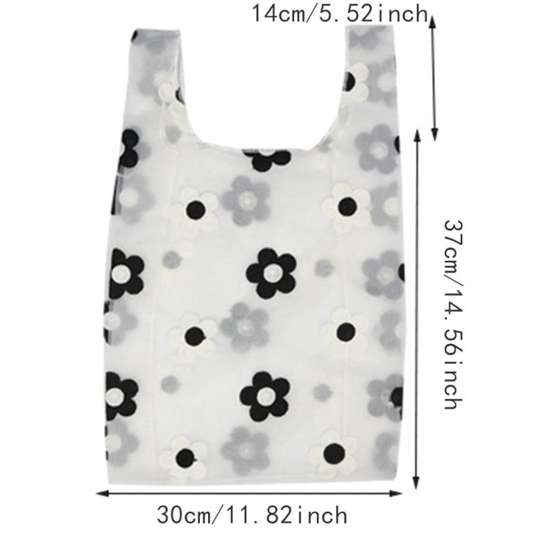Embroidered Clear Organza Tote Recycle Shopping Bag Shoulder Bags For Female