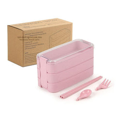 2pcs Wheat Straw Three-layer Lunch Box Microwave Safe Bento Box Large Capacity