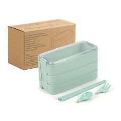 2pcs Wheat Straw Three-layer Lunch Box Microwave Safe Bento Box Large Capacity