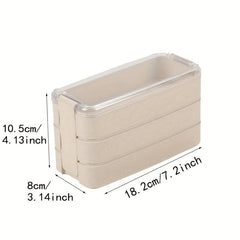 2pcs Wheat Straw Three-layer Lunch Box Microwave Safe Bento Box Large Capacity