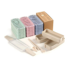 2pcs Wheat Straw Three-layer Lunch Box Microwave Safe Bento Box Large Capacity