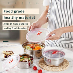 3pcs Set Stainless Steel Freshkeeping Box Leak-proof Refrigerator Box