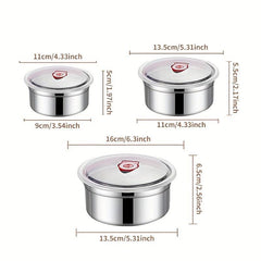 3pcs Set Stainless Steel Freshkeeping Box Leak-proof Refrigerator Box