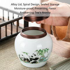 Ceramic Canister Luminous Panda Pattern Mini Portable Container
