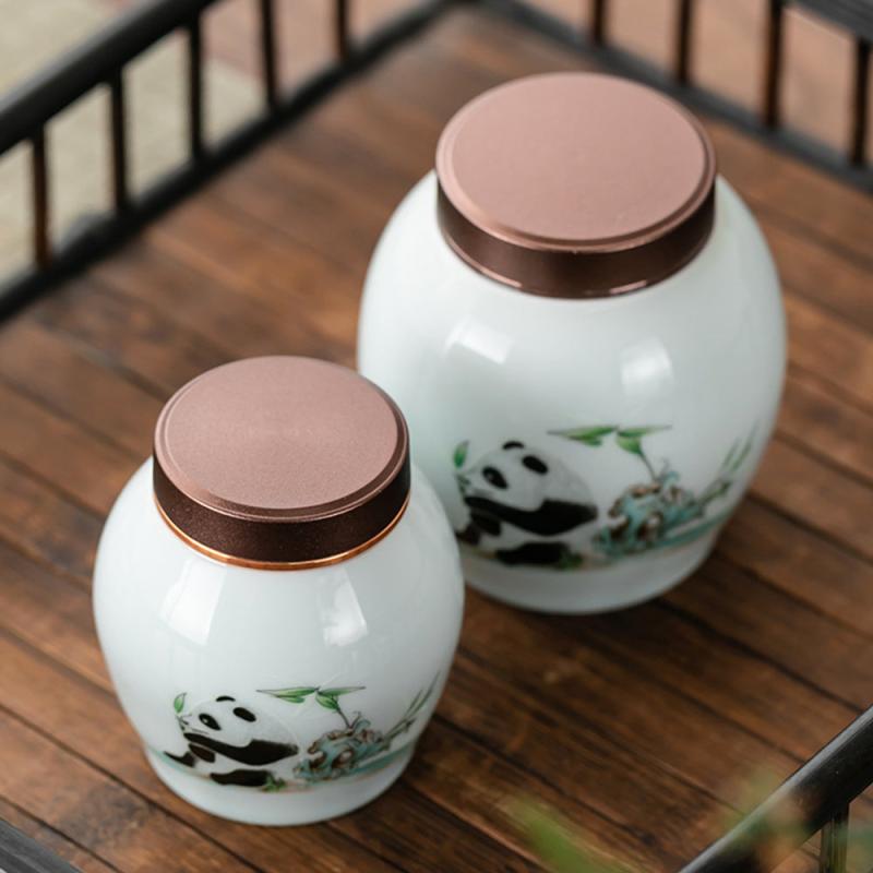 Ceramic Canister Luminous Panda Pattern Mini Portable Container