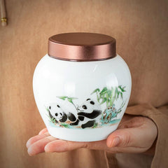 Ceramic Canister Luminous Panda Pattern Mini Portable Container