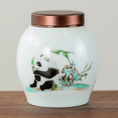 Ceramic Canister Luminous Panda Pattern Mini Portable Container