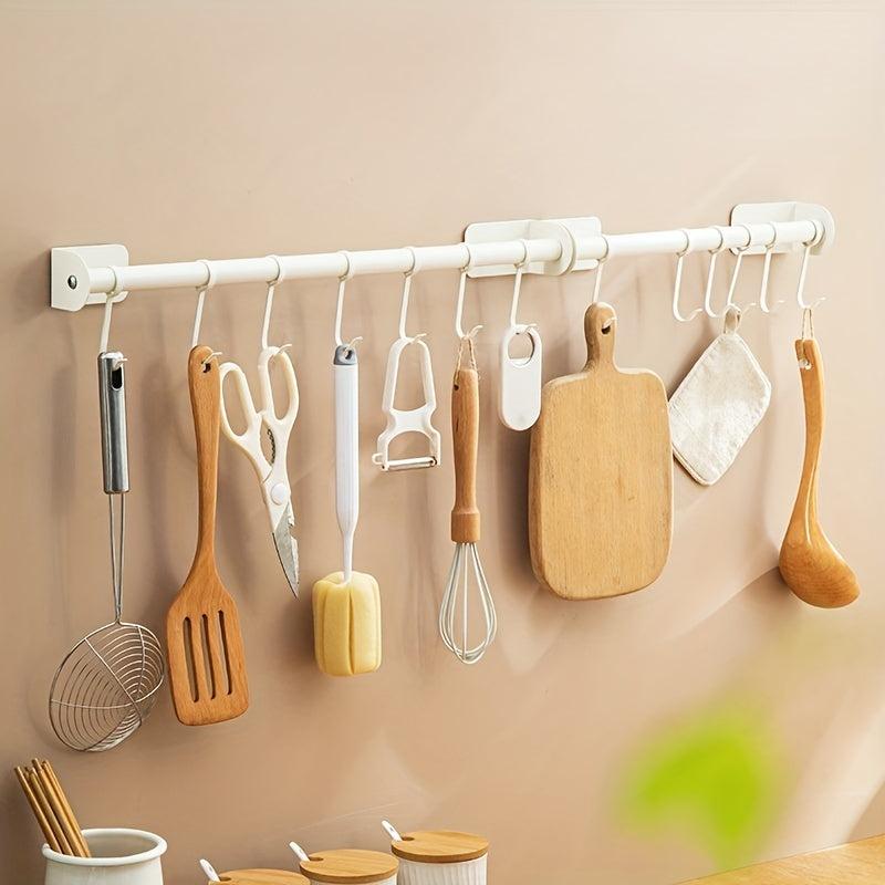 1pc Utensils Hook Hanging Rod Rack Movable Hook Punching Kitchenware Storage