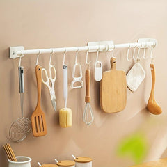 1pc Utensils Hook Hanging Rod Rack Movable Hook Punching Kitchenware Storage