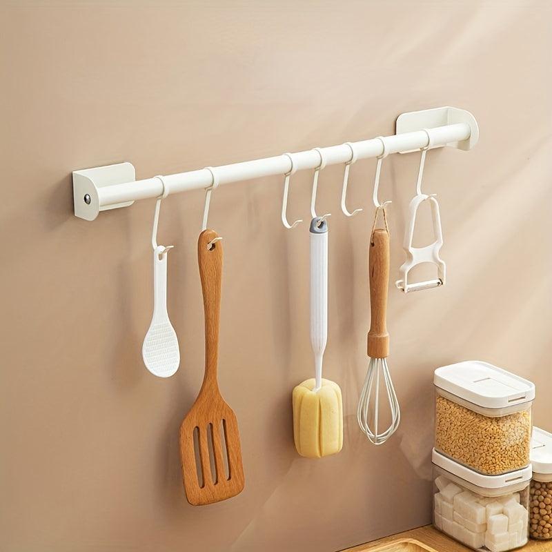 1pc Utensils Hook Hanging Rod Rack Movable Hook Punching Kitchenware Storage