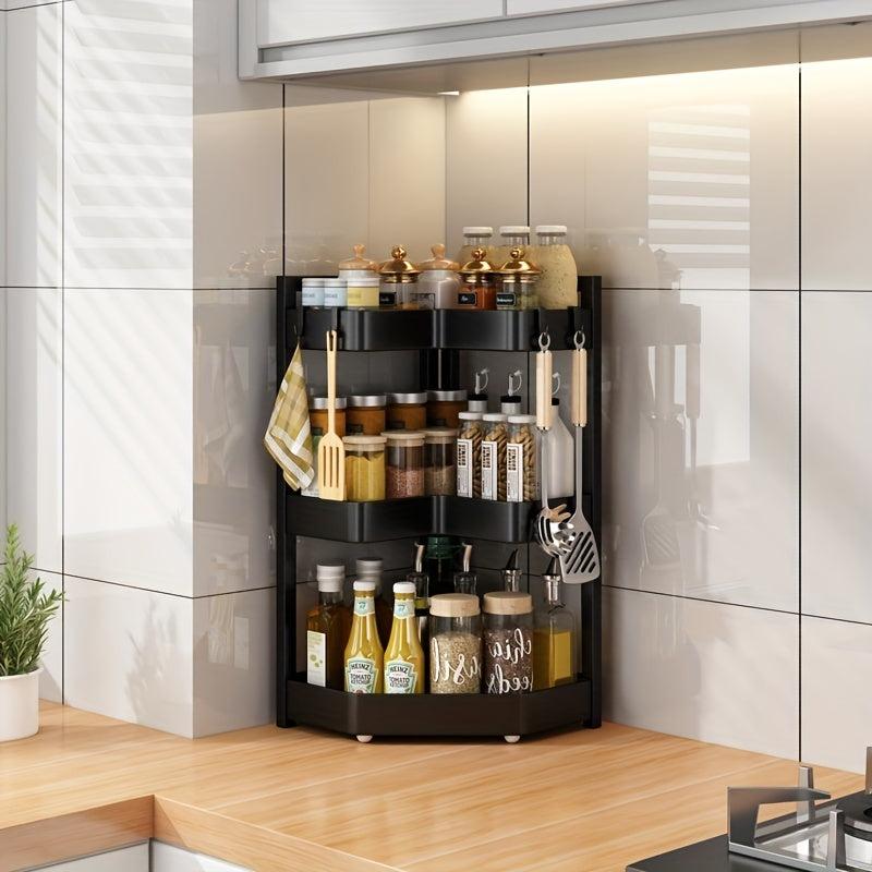 2 Tier Spice Storage Rack L Shaped Corner Caddy Kitchen Organizer Caddy Punch