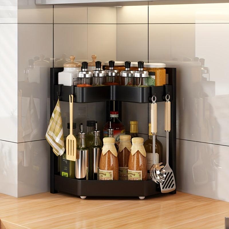 2 Tier Spice Storage Rack L Shaped Corner Caddy Kitchen Organizer Caddy Punch