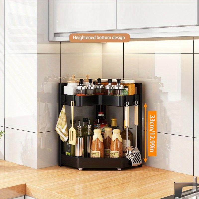 2 Tier Spice Storage Rack L Shaped Corner Caddy Kitchen Organizer Caddy Punch