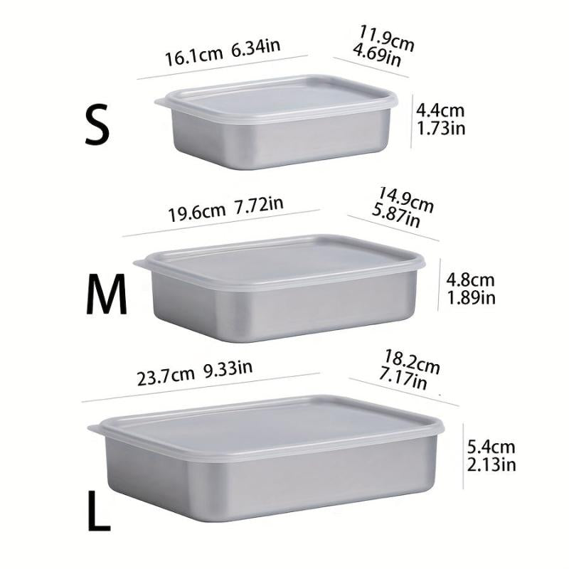 3pcs Stainless Steel Food Storage Box with Lid - Reusable Containers