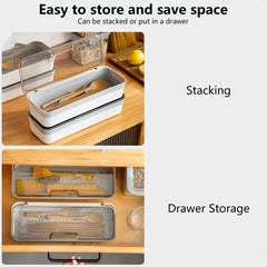 Chopsticks Dry Drain Box Kitchen Cutlery Tray With Lid