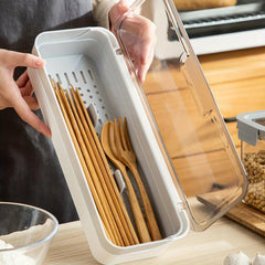 Chopsticks Dry Drain Box Kitchen Cutlery Tray With Lid