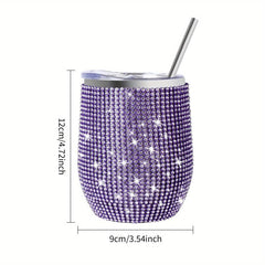 Bling Wine Tumbler 12 Oz Stainless Steel Glitter Vacuum Tumbler